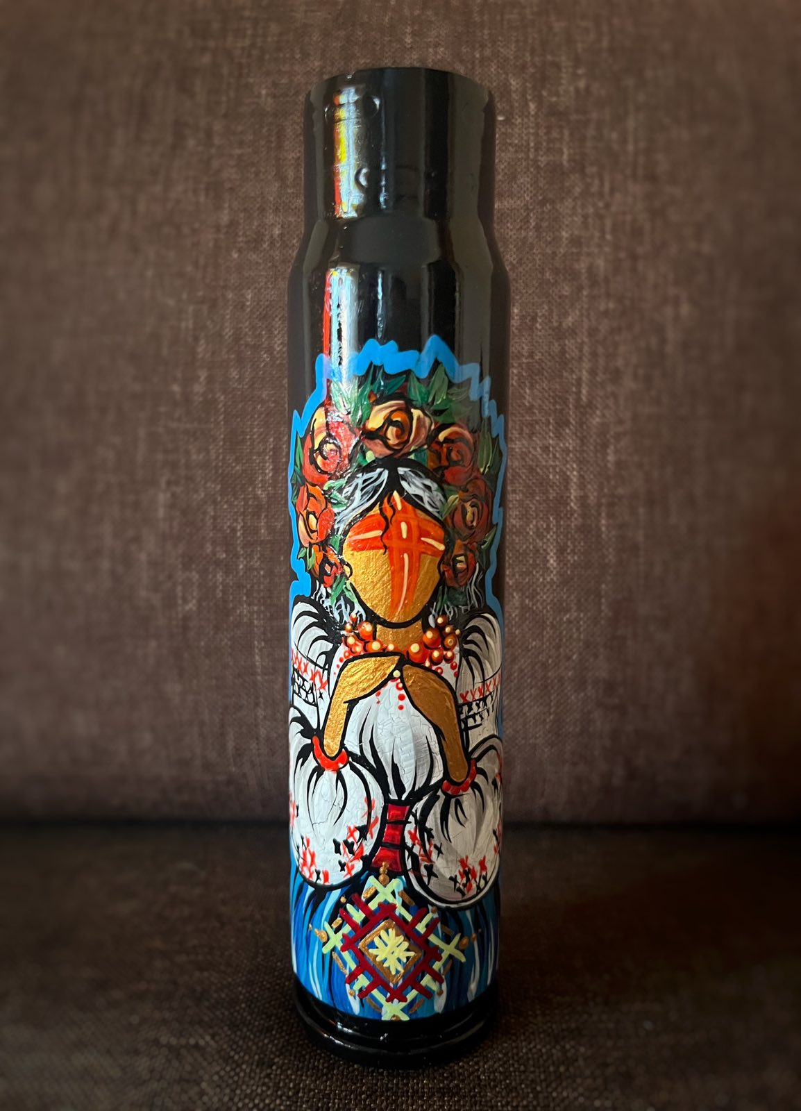 30mm spent shell with drawing of a patterns. (1140 MS)