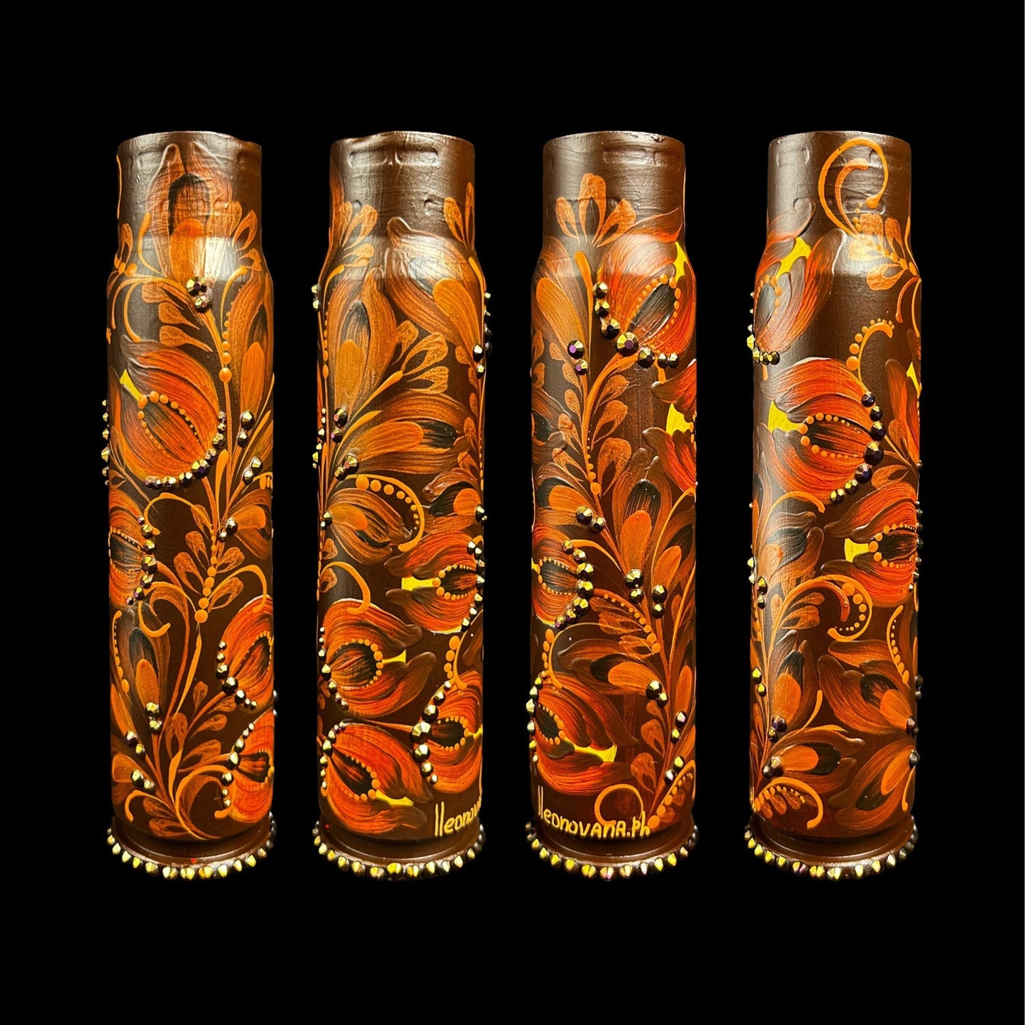 30mm spent shell painted with artistic patterns by Ukrainian artist Anastasia