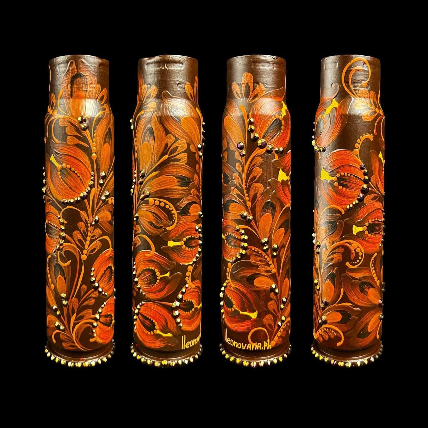 30mm spent shell painted with artistic patterns by Ukrainian artist Anastasia