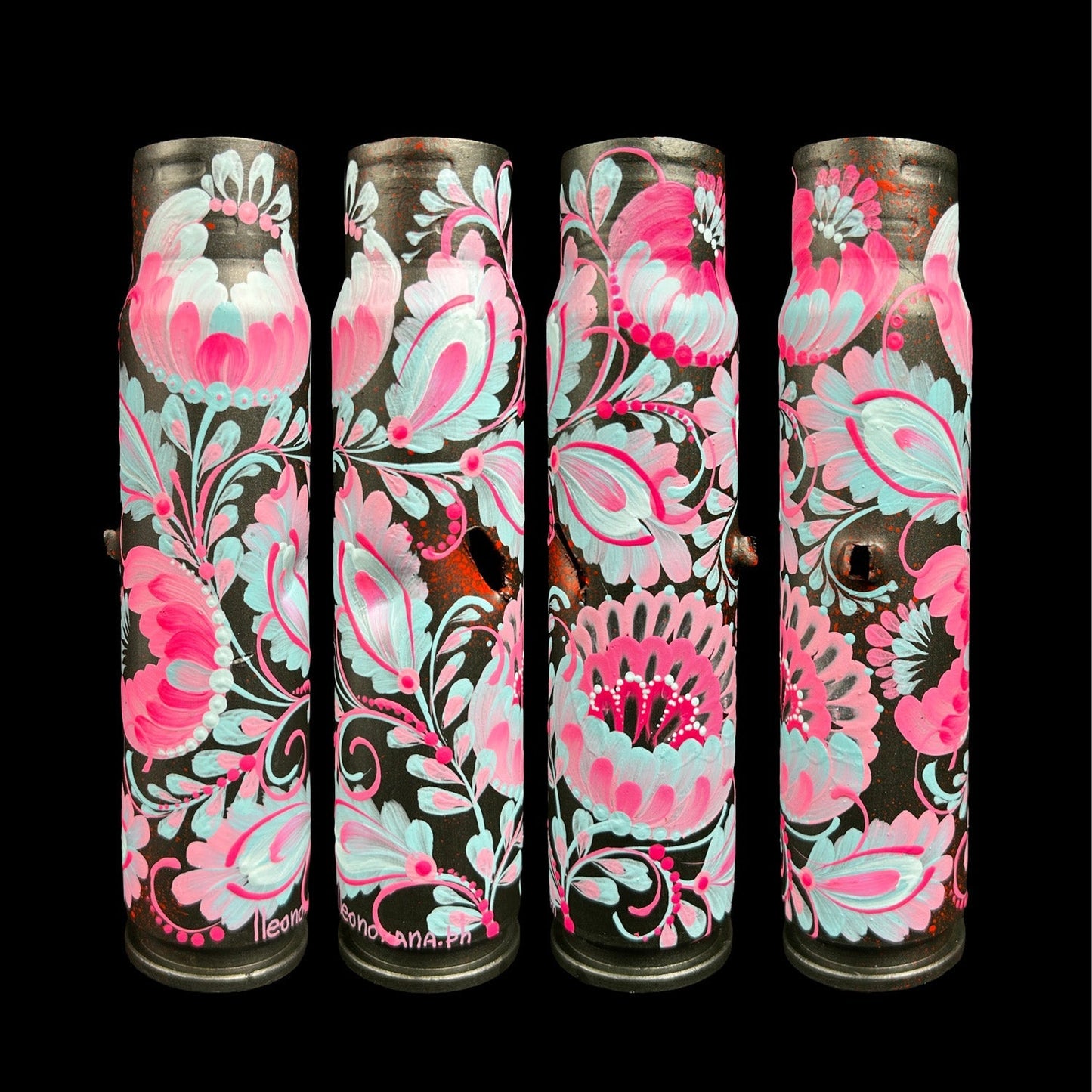 30mm spent shell painted with artistic patterns by Ukrainian artist Anastasia