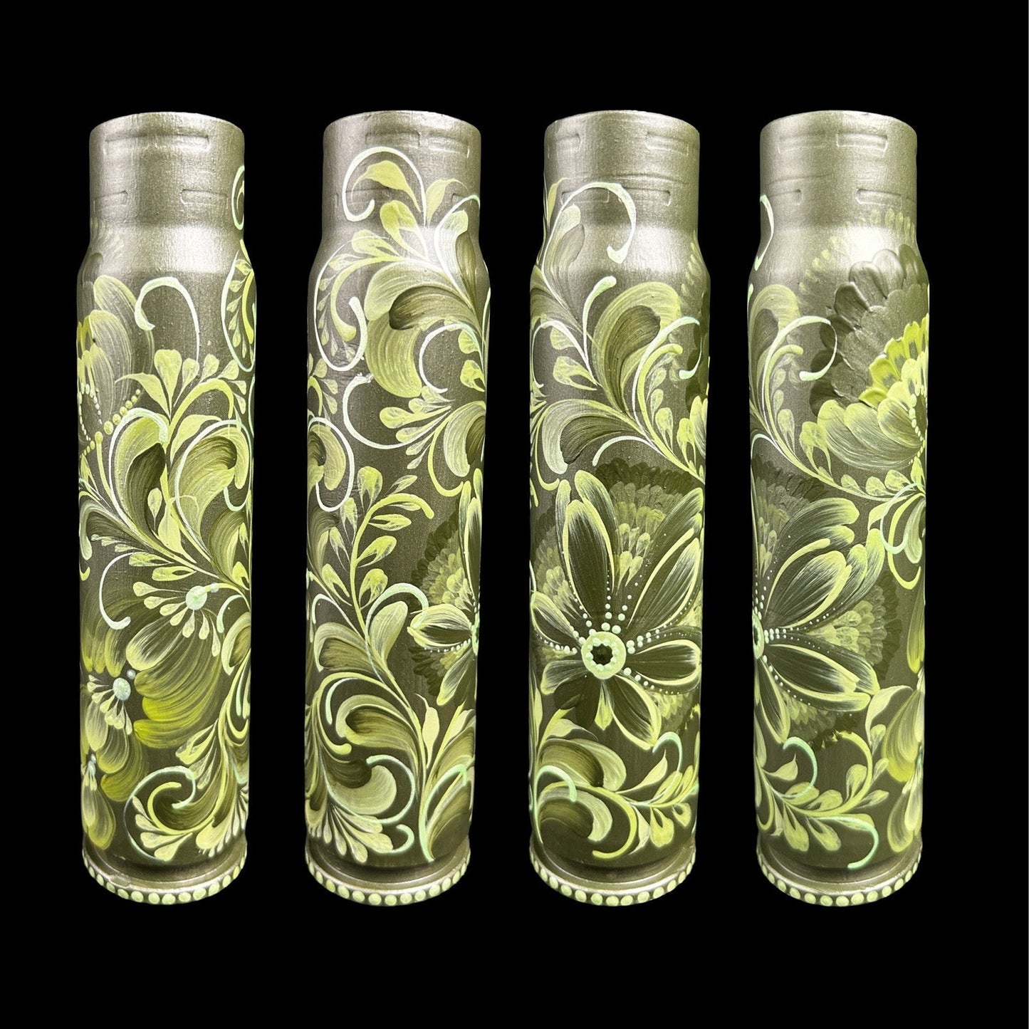30mm spent shell painted with artistic patterns by Ukrainian artist Anastasia