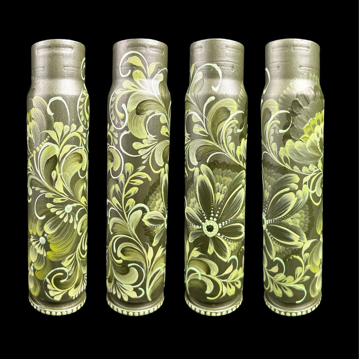 30mm spent shell painted with artistic patterns by Ukrainian artist Anastasia