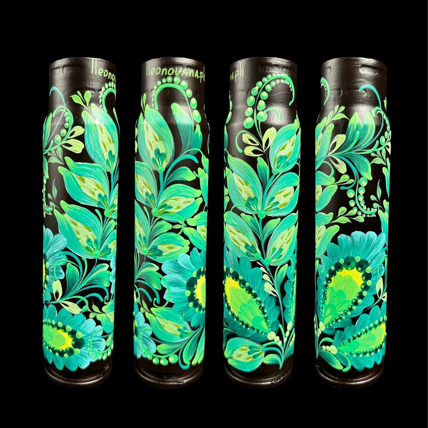 30mm spent shell painted with artistic patterns by Ukrainian artist Anastasia