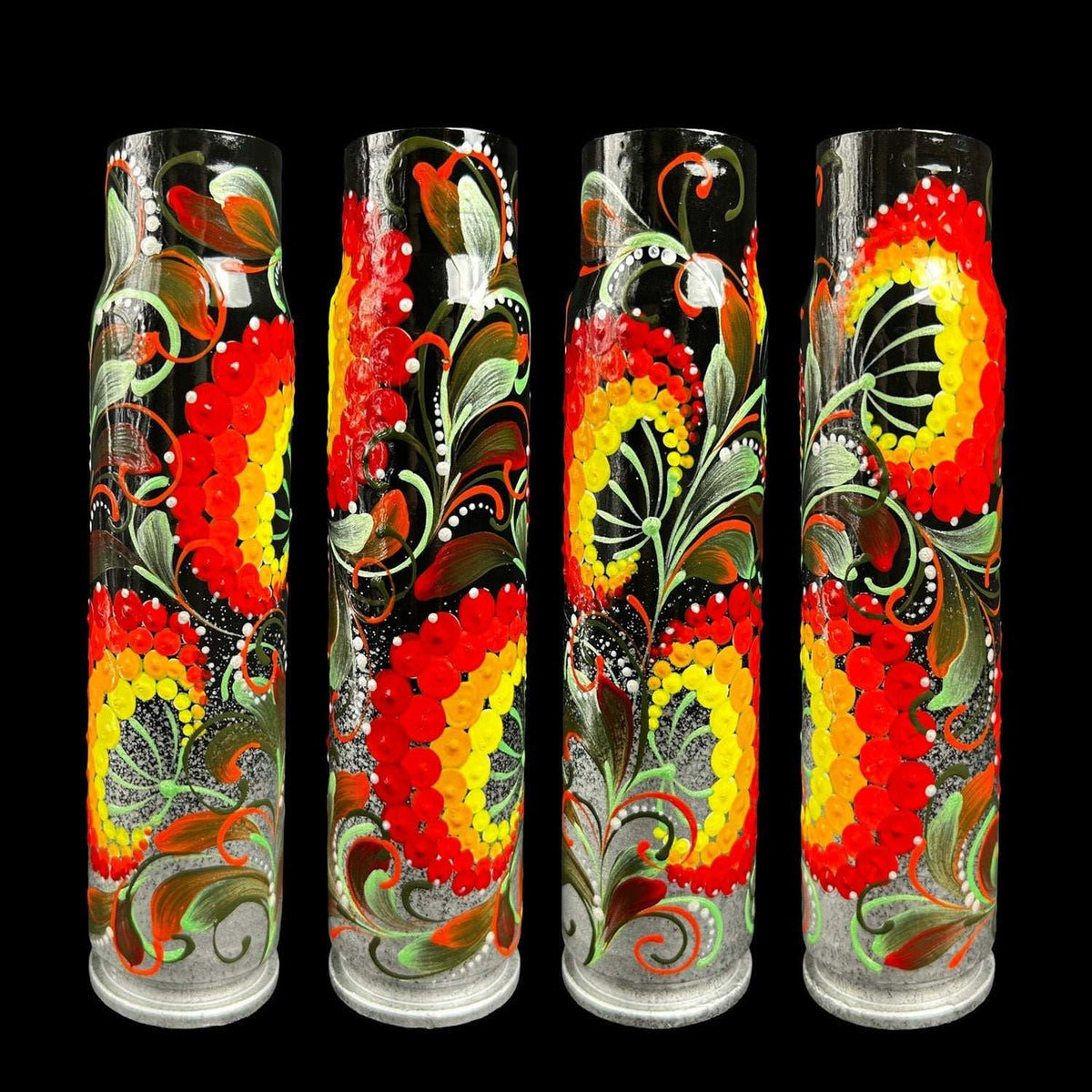 30mm spent shell painted with artistic patterns by Ukrainian artist Anastasia