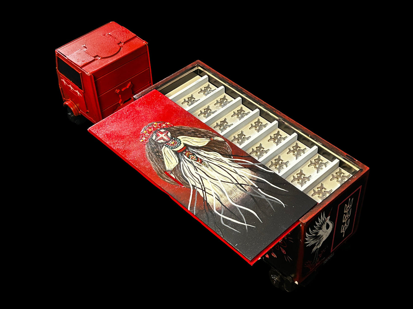 Operation Spiderweb Truck with unique SBU001 license plates by Hisoshi Art Studio and Anna Huliaieva