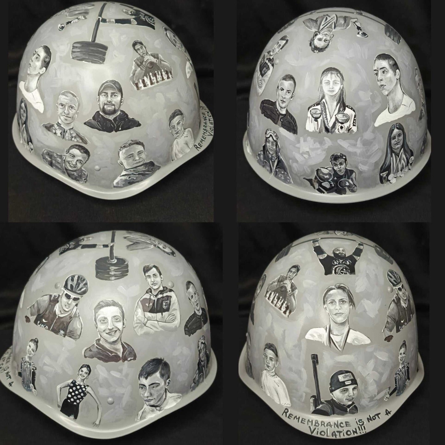 Remembrance is not a Violation painted on a soldier's helmet by Tetiana Shacun