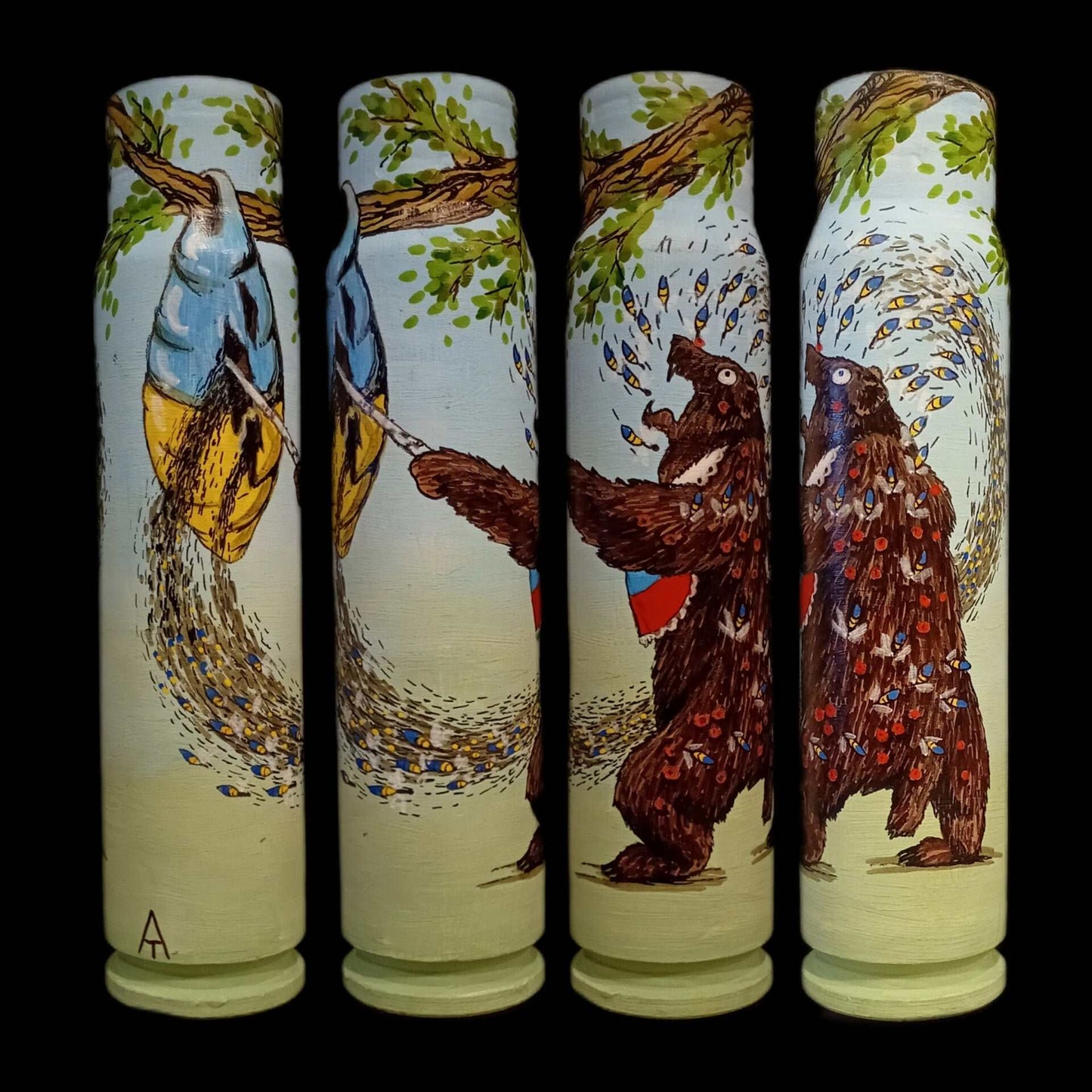 30mm exploded shell artwork by Tanya Leonova titled If you mess with the bull, you get the horns, featuring Russian orchestra singing theme