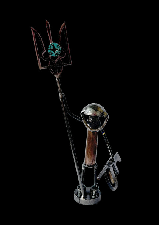 Mini-Soldier holding Tryzub with impaled screw from shot-down SU-34. (17cm tall).