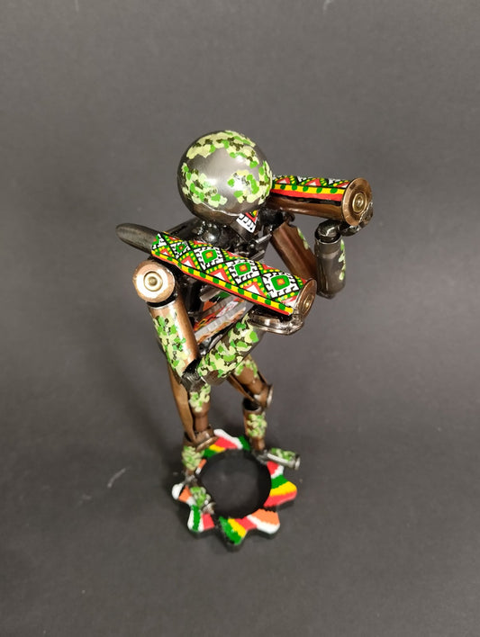 Soldier with two mortar shells. Painting in Ukrainian patterns.