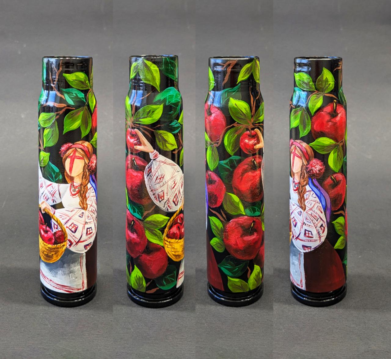 Ukrainian Motanka picking apples, painted on 30mm shell. (1142 CR)