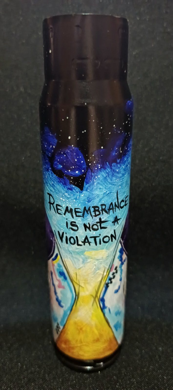 Remembrance is not a violation painted on exploded 30mm shell by Ukrainian athlete Vladyslav Heraskevych and artist Tanya Shacun