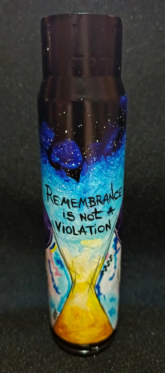 Remembrance is not a violation painted on exploded 30mm shell by Ukrainian athlete Vladyslav Heraskevych and artist Tanya Shacun