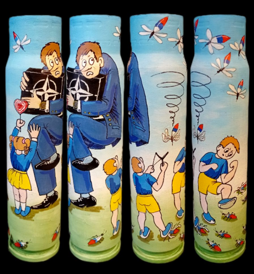 30mm shell artwork painted by Ukrainian artist Tanya Leonova featuring Ukrainian children, ready to ship to North American donors