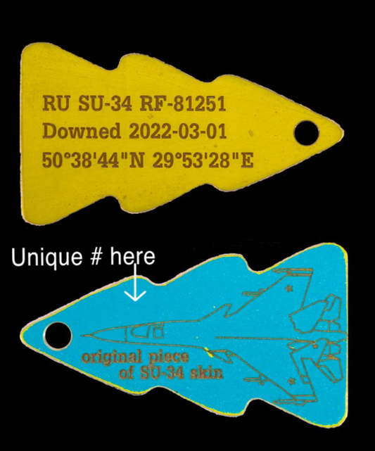 Engraved keychain made from the skin of SU-34 skin (5.5 x 3cm)