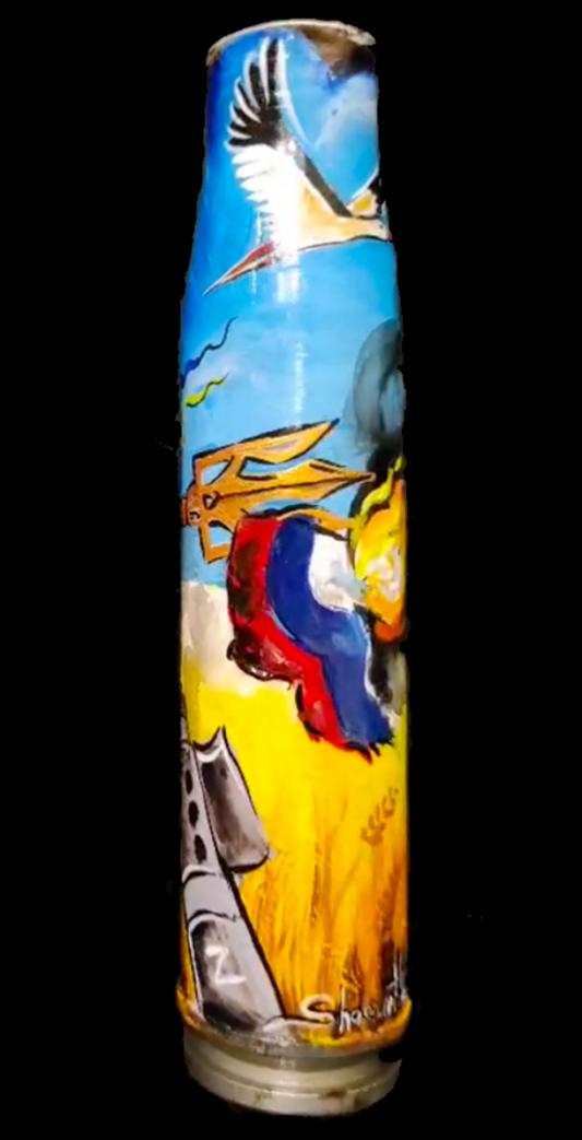 Soldado ucraniano sosteniendo Tryzub con la bandera desgarrada de orco en 30mm