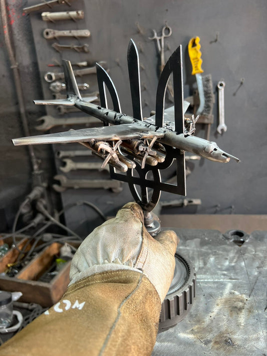 TU-95 impaled on Tryzub sculpture by Hisoshi Art Studio with 33cm height and 26.5cm wingspan