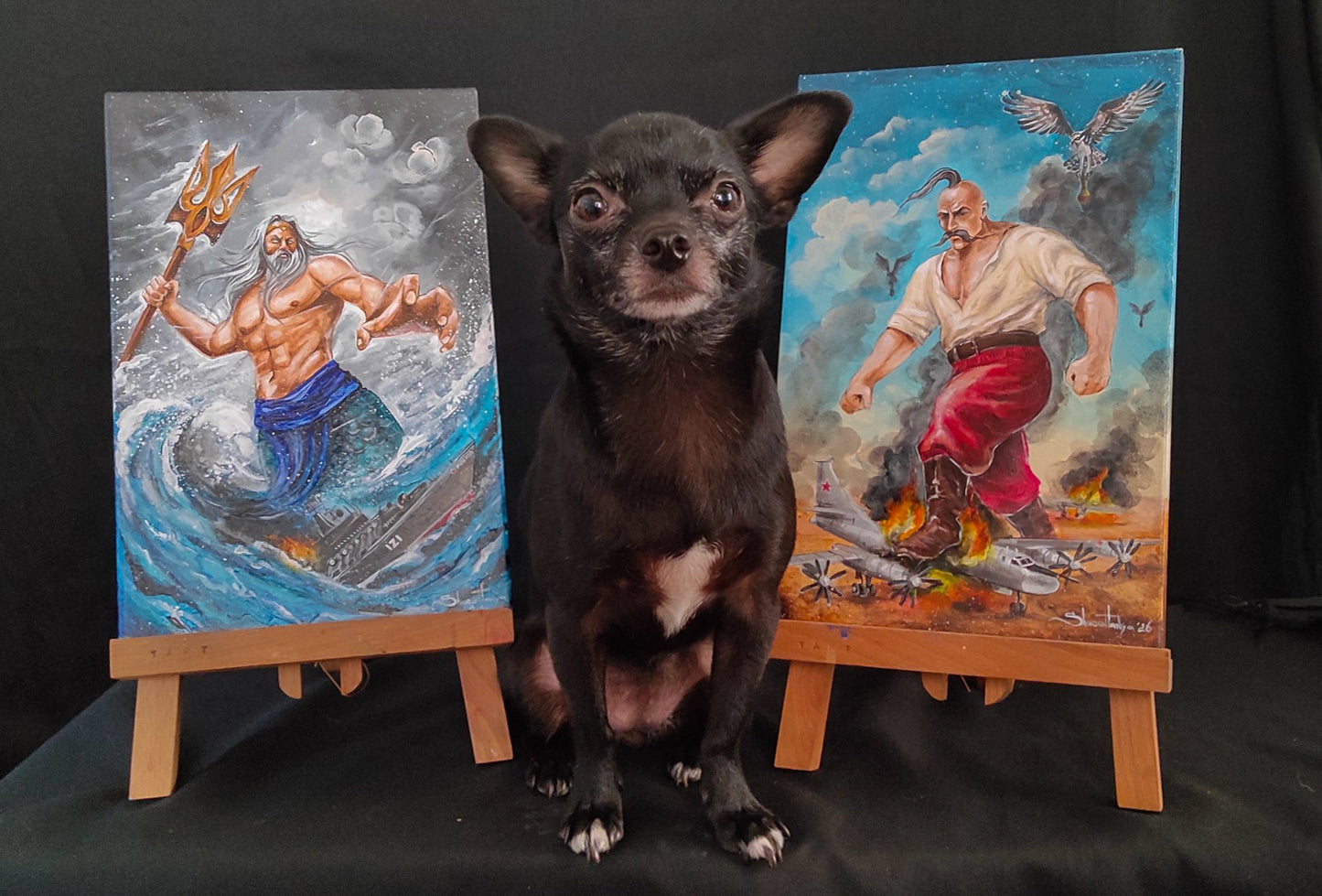 Kozak & Neptune. Painted on canvas (20x30 cm). Sold Together. (1237 TS)