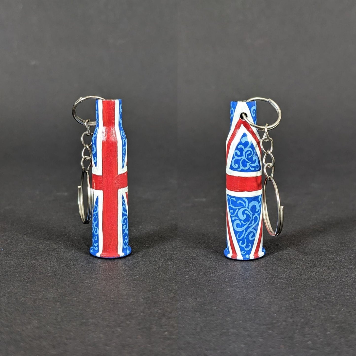 Small caliber keychain painted in United Kingdom flag colors