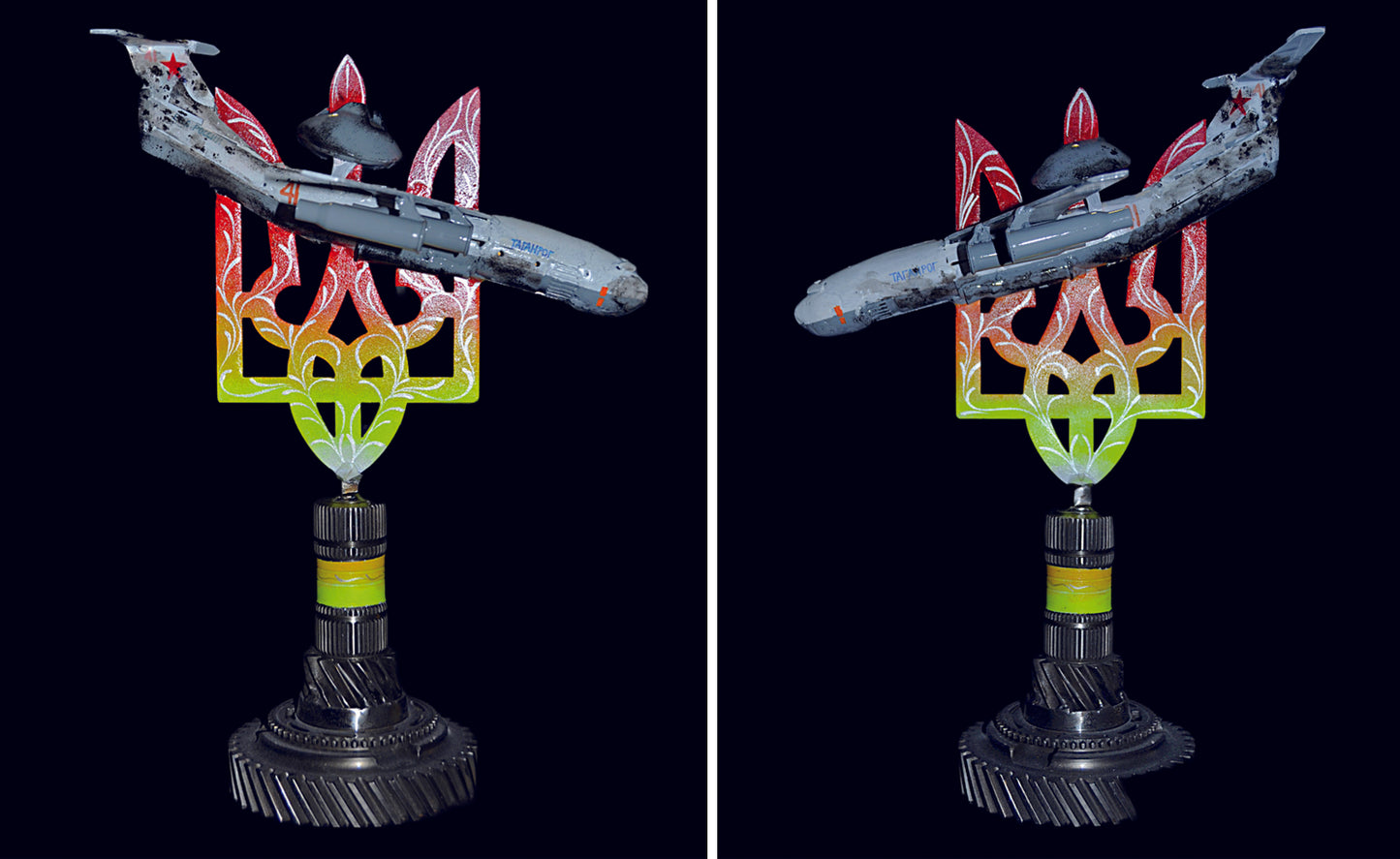 A50 early warning aircraft impaled on a tryzub.