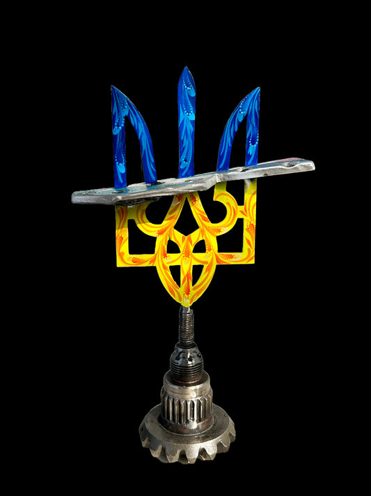 Engraved piece of SU-34 with russian tricolors impaled on medium tryzub (25cm).