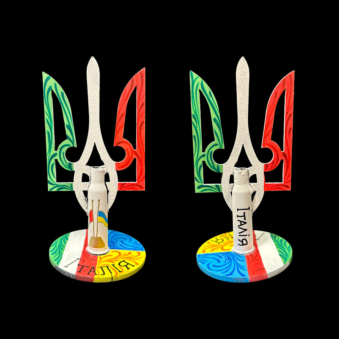 Tryzub painted with Italy Italian flag by artist Anastasia Leonova, 13.5x6.5cm