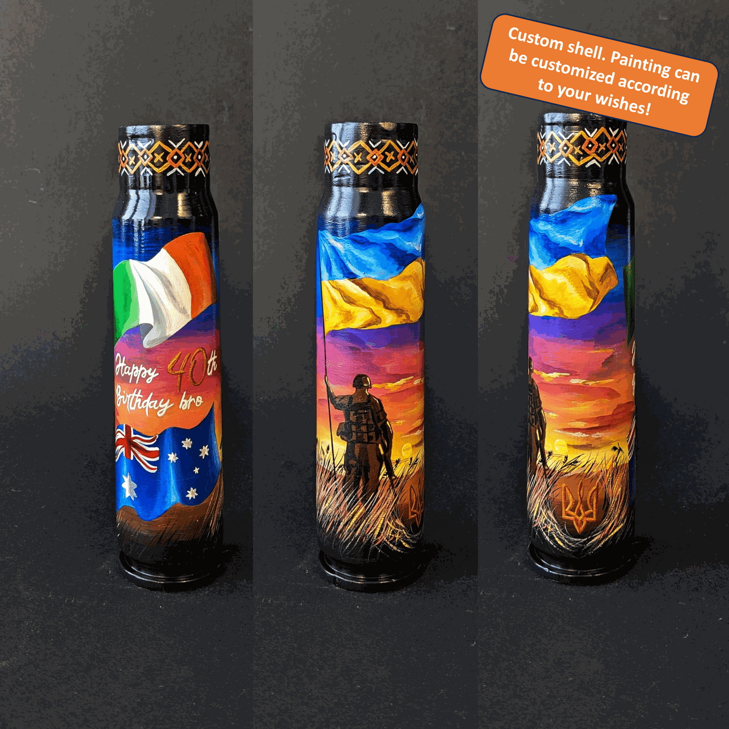 Custom 30mm shell with American flag, US Army emblem, trident, and Dalton Medlin Chosen Company markings