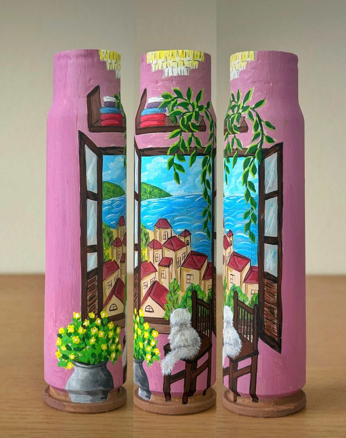 window view of the sea painted on shell by anna huliaeva germany
