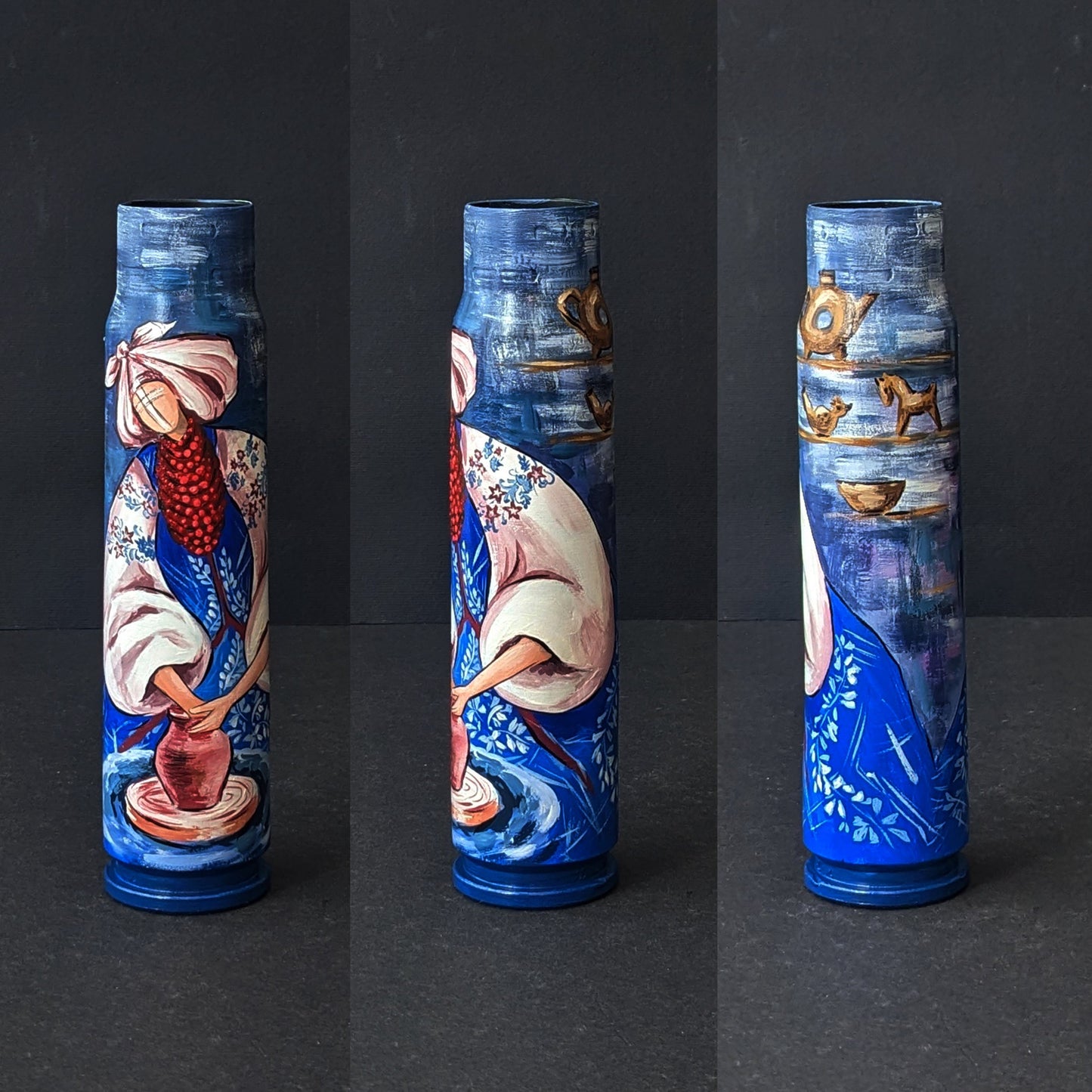 Ukrainian Motanka potter artwork painted on 30mm shell by Catherine Ruban