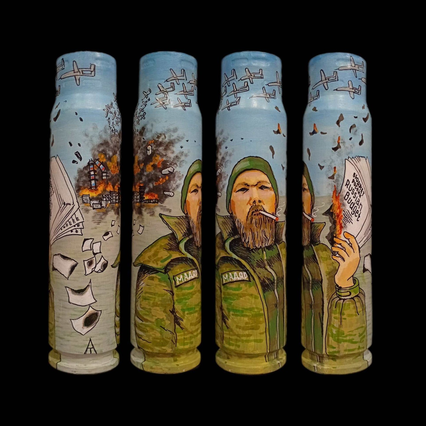 30mm exploded shell painted by Tanya Leonova with Russian orchestra singing theme