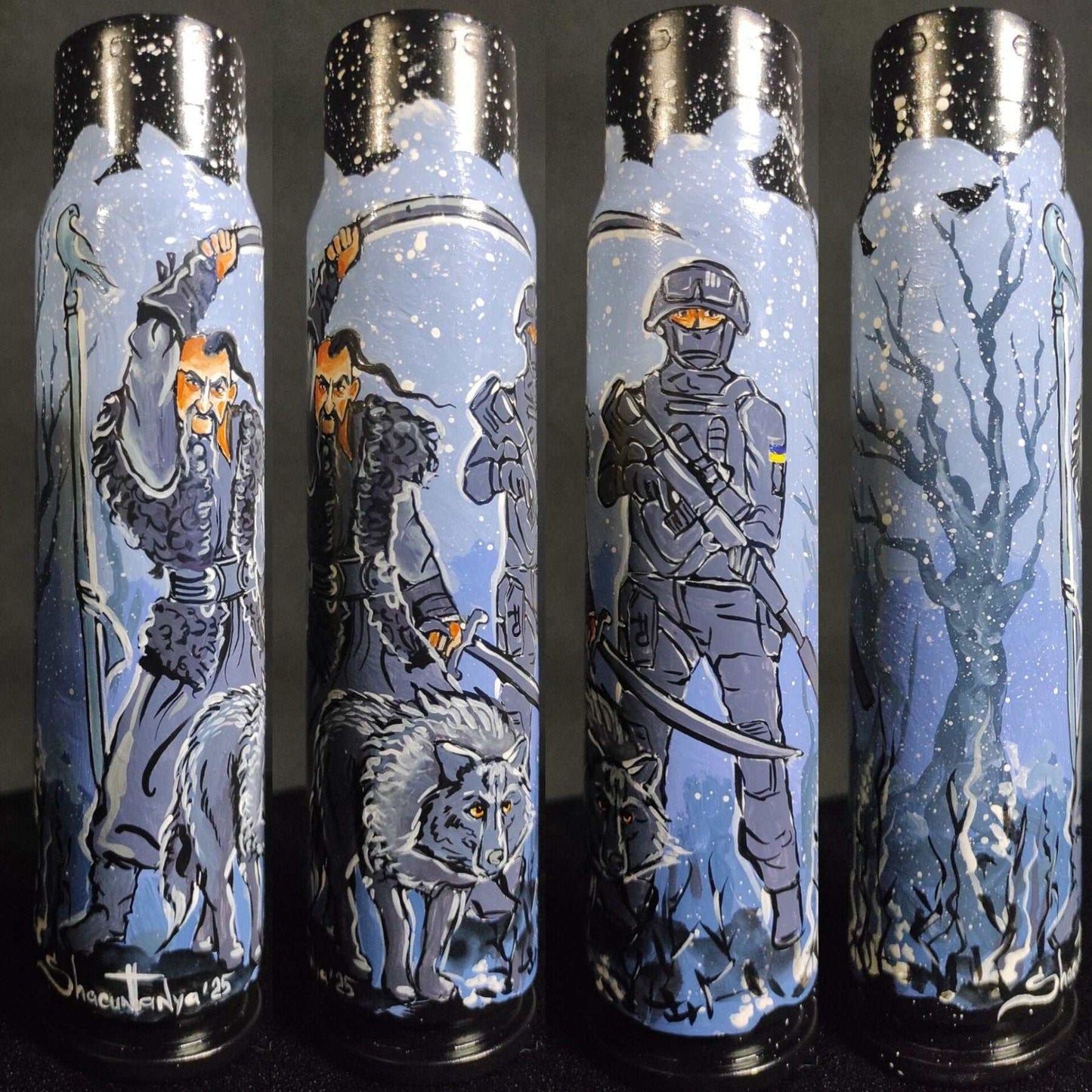 Ukrainian Cossack and Ukrainian soldier painted on 30mm shell by artist Tetana