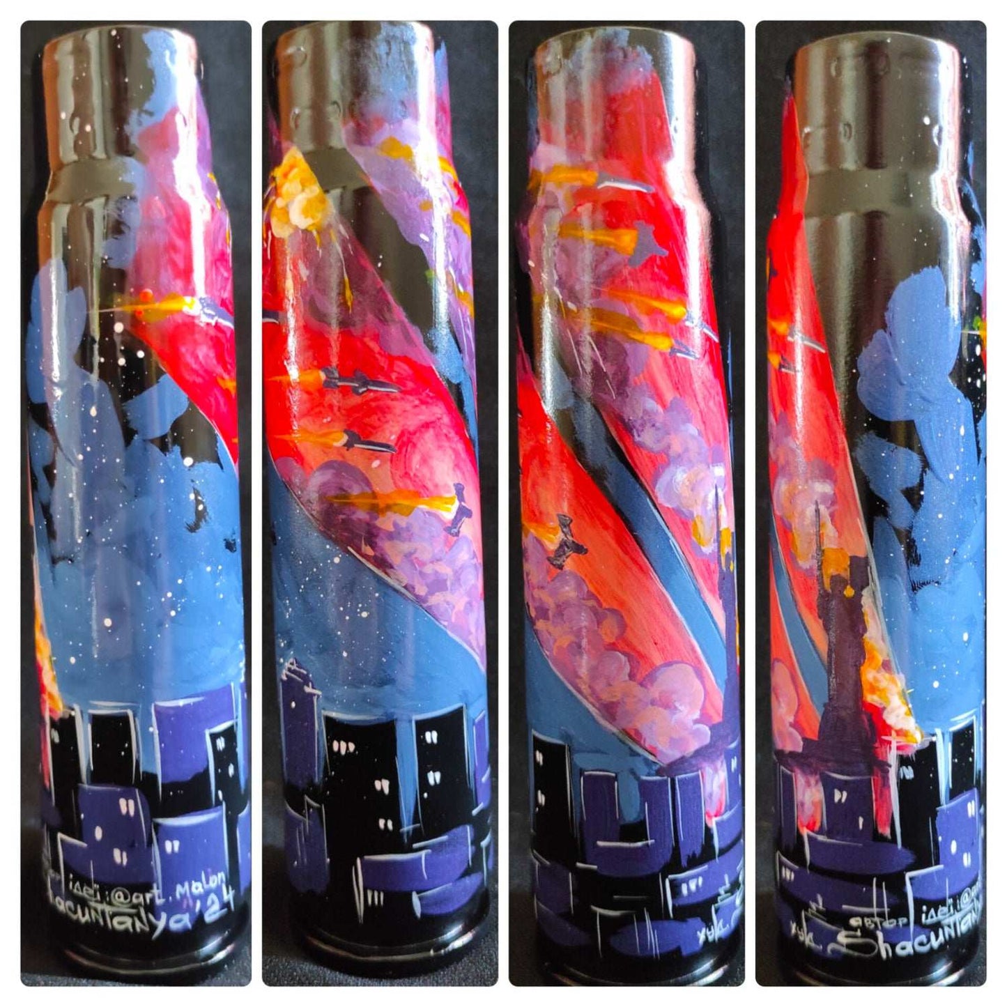 Ukrainian Motherland protecting country drawing on 30mm shell by Tanya Shacun