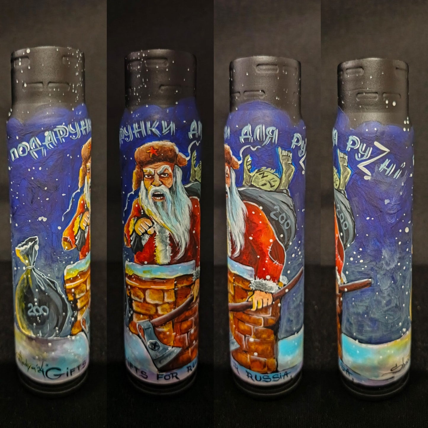 Santa's gifts to Russia painted on 30mm shell by artist Tetana