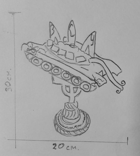 Destroyed MI-24 helicopter impaled on Tryzub artwork inspired by russian T72 tank