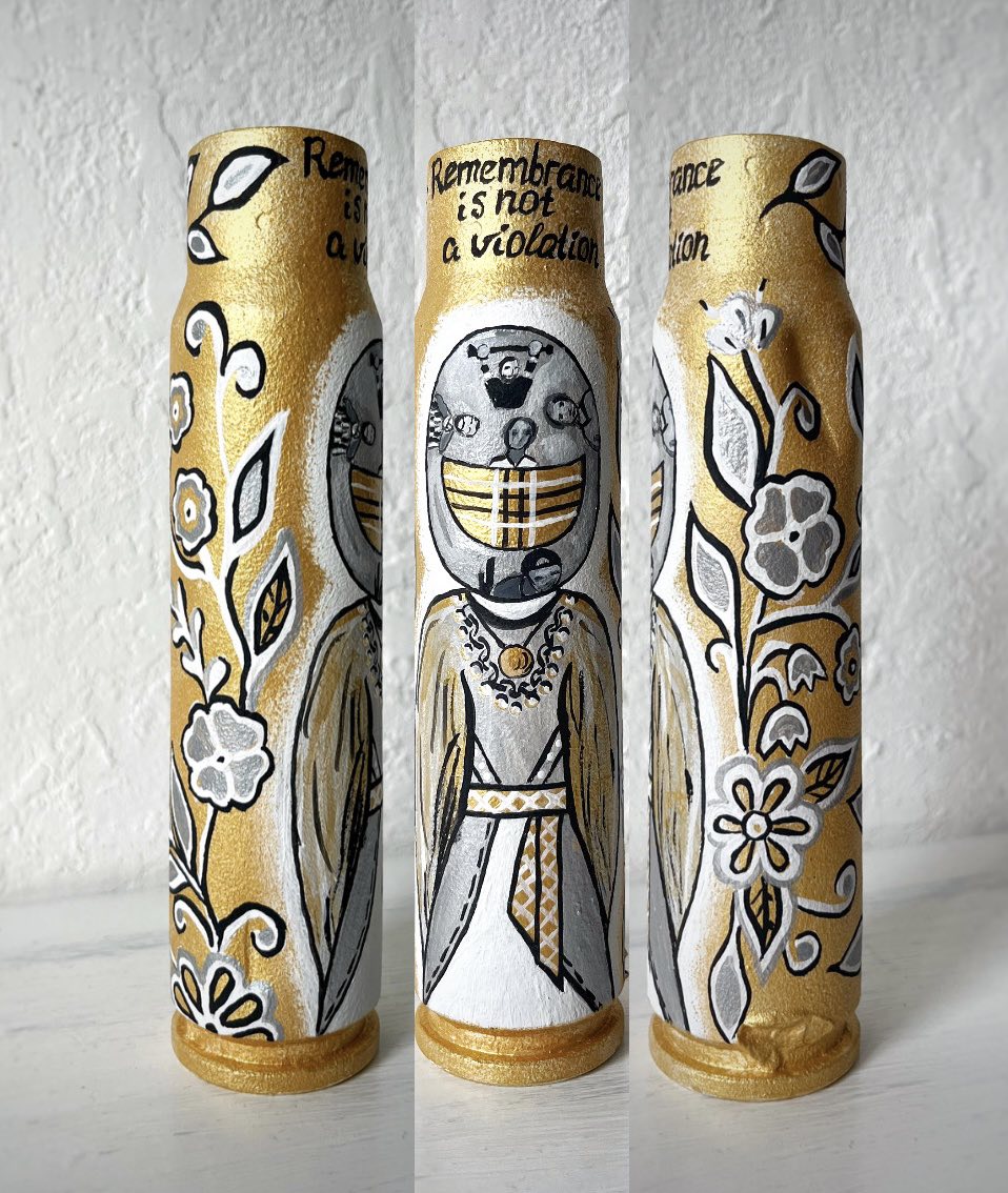 Motanka artwork drawn on 30mm shell by Anna Huliaieva, 16.5cm tall
