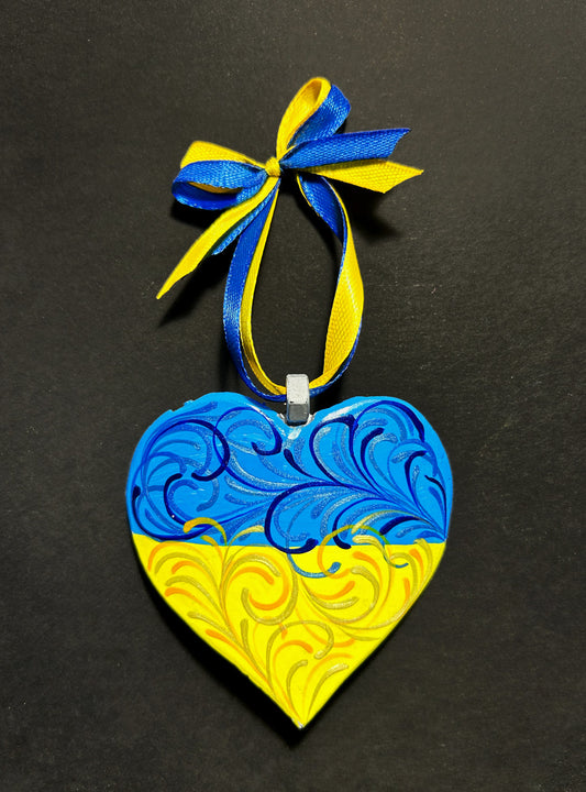 Lithuania Iron Heart ornament painted with Lithuanian and Ukrainian flags, made from 122mm grad rocket