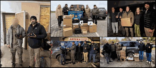 UAO volunteers unloading anti-drone camouflage nets for Ukrainian defenders supporting Ukraine drones campaign