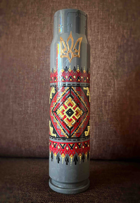 30mm spent shell with drawing of a patterns. (1136 MS)