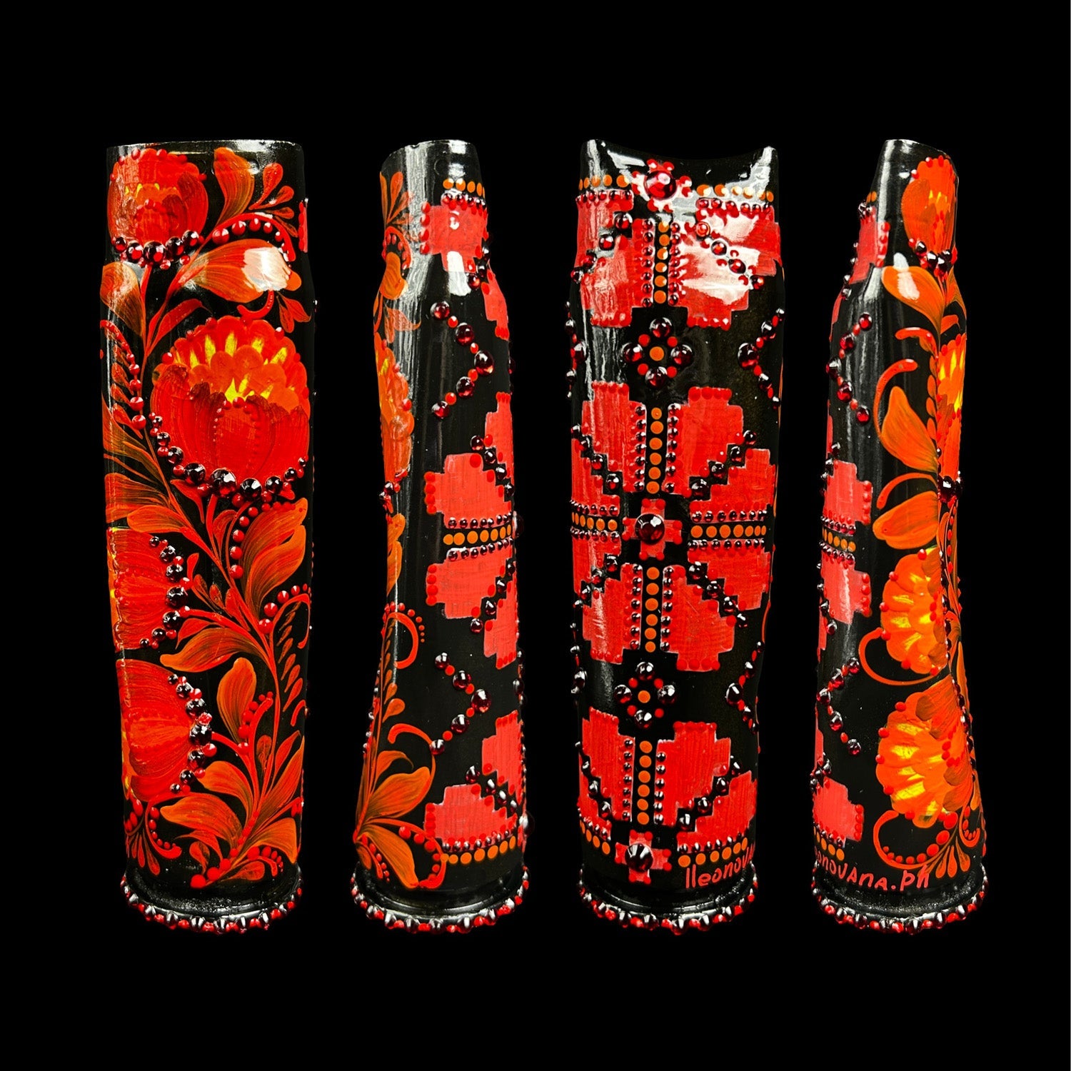 30mm spent shell painted with artistic patterns by Ukrainian artist Anastasia