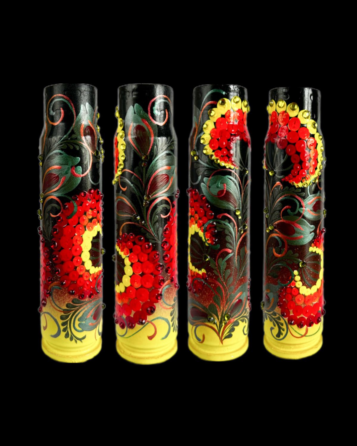 30mm spent shell painted with artistic patterns by Ukrainian artist Anastasia