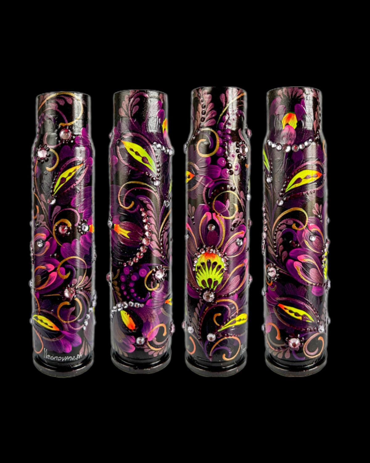 30mm spent shell painted with artistic patterns by Ukrainian artist Anastasia
