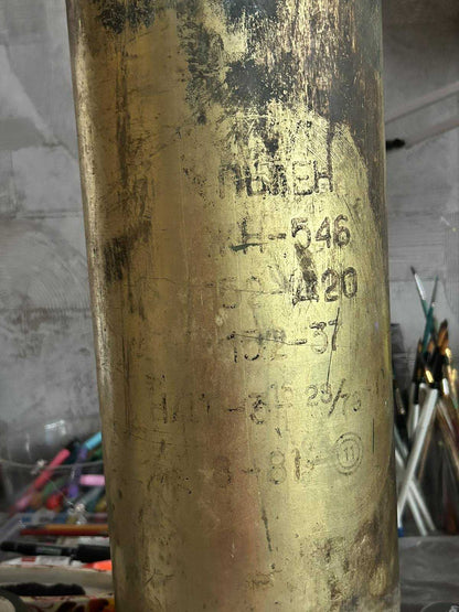 152mm Soviet artillery shell painted with German flag colors, 54cm tall
