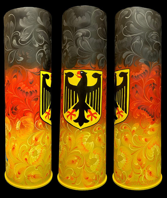 152mm Soviet artillery shell painted in German flag colors, 54cm tall