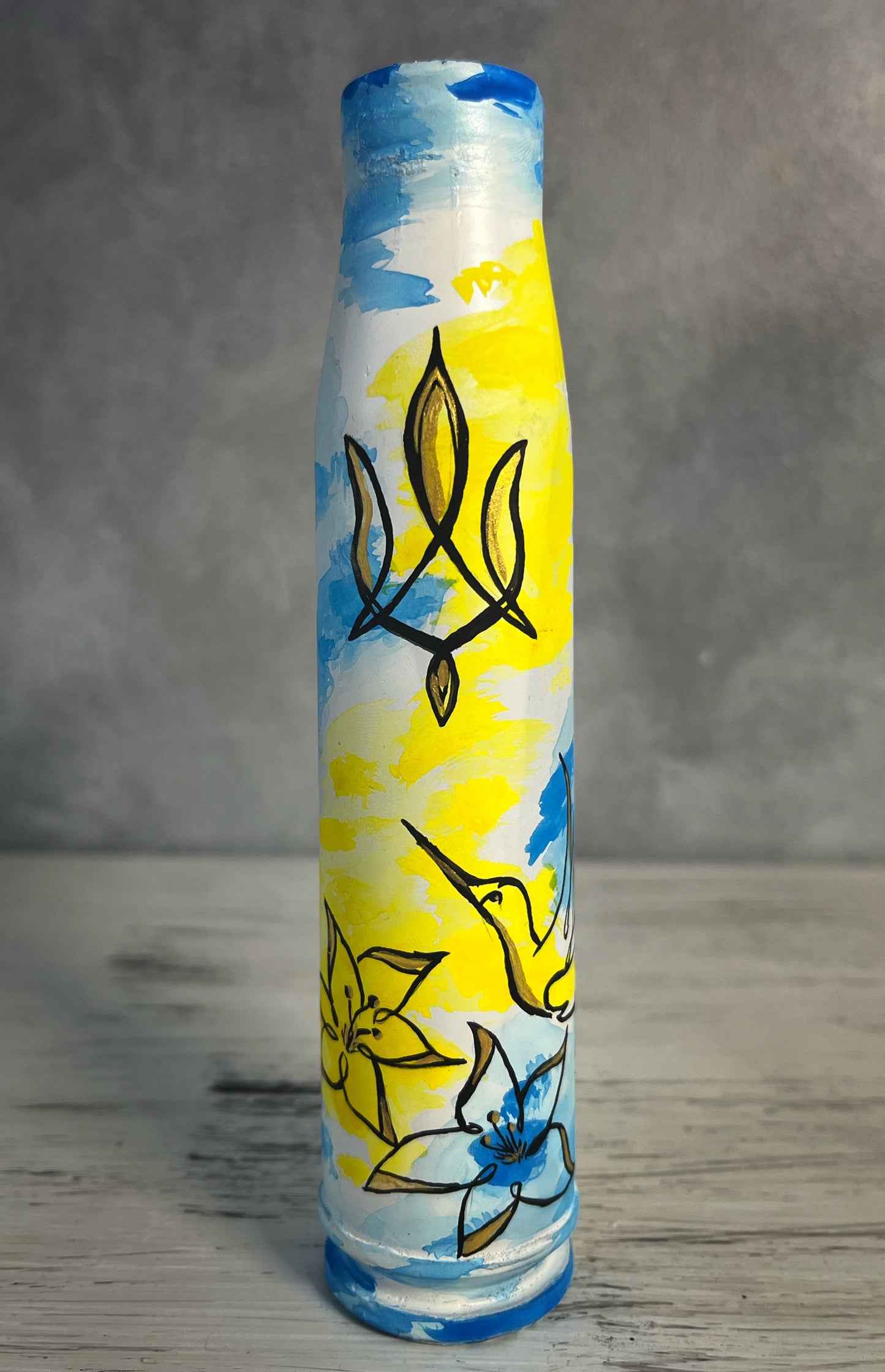 30mm shell with drawing in Ukrainian flag colors. (#183).