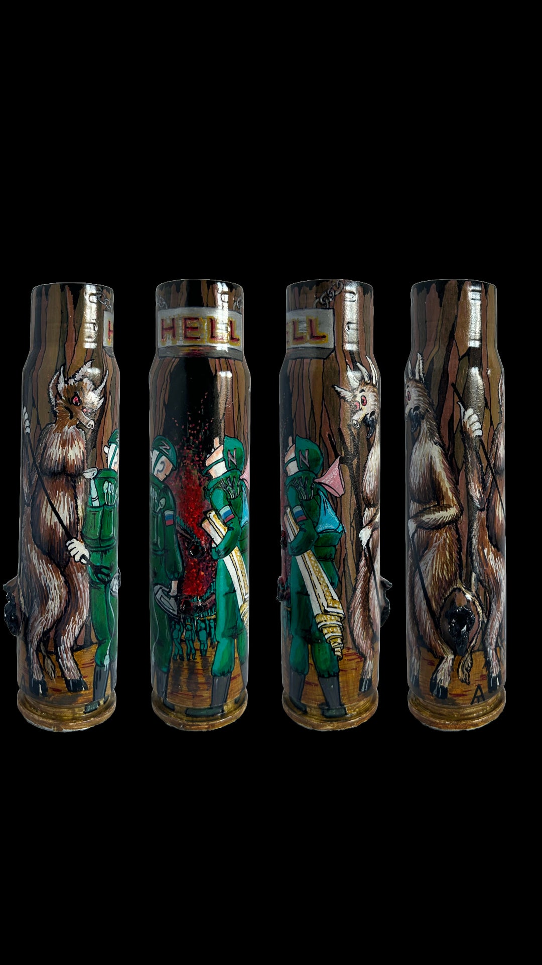 Insassen, die das Tor zur Hölle betreten. Gemalt auf 30mm Granate. (1092 TL)