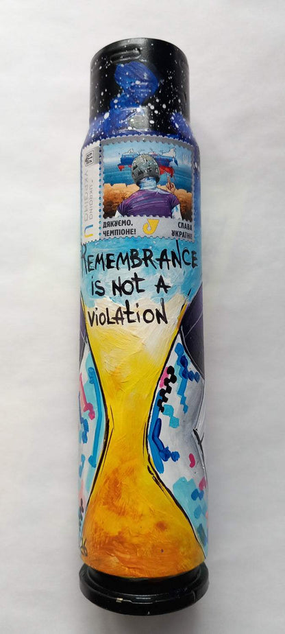 Remembrance is not a violation painted on 30mm shell by Ukrainian athlete Vladyslav Heraskevych