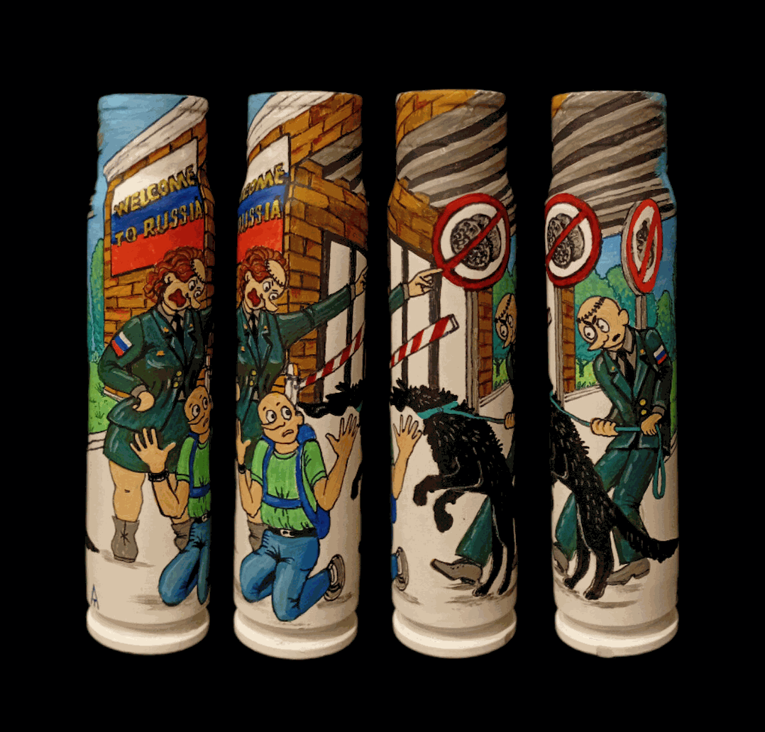 30mm exploded shell artwork painted by Ukrainian artist Tanya Leonova