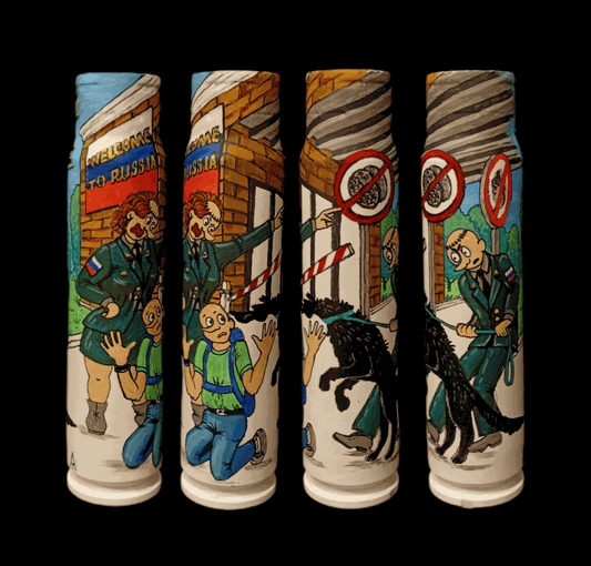 30mm exploded shell artwork painted by Ukrainian artist Tanya Leonova