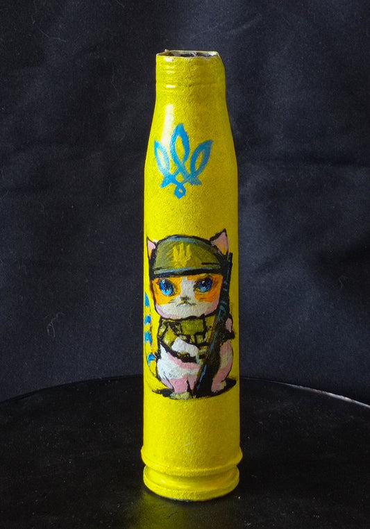 30mm shell with drawing of cat soldier. (#217)