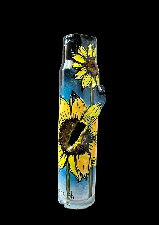 30mm spent shell with drawing of sunflowers. (#316)