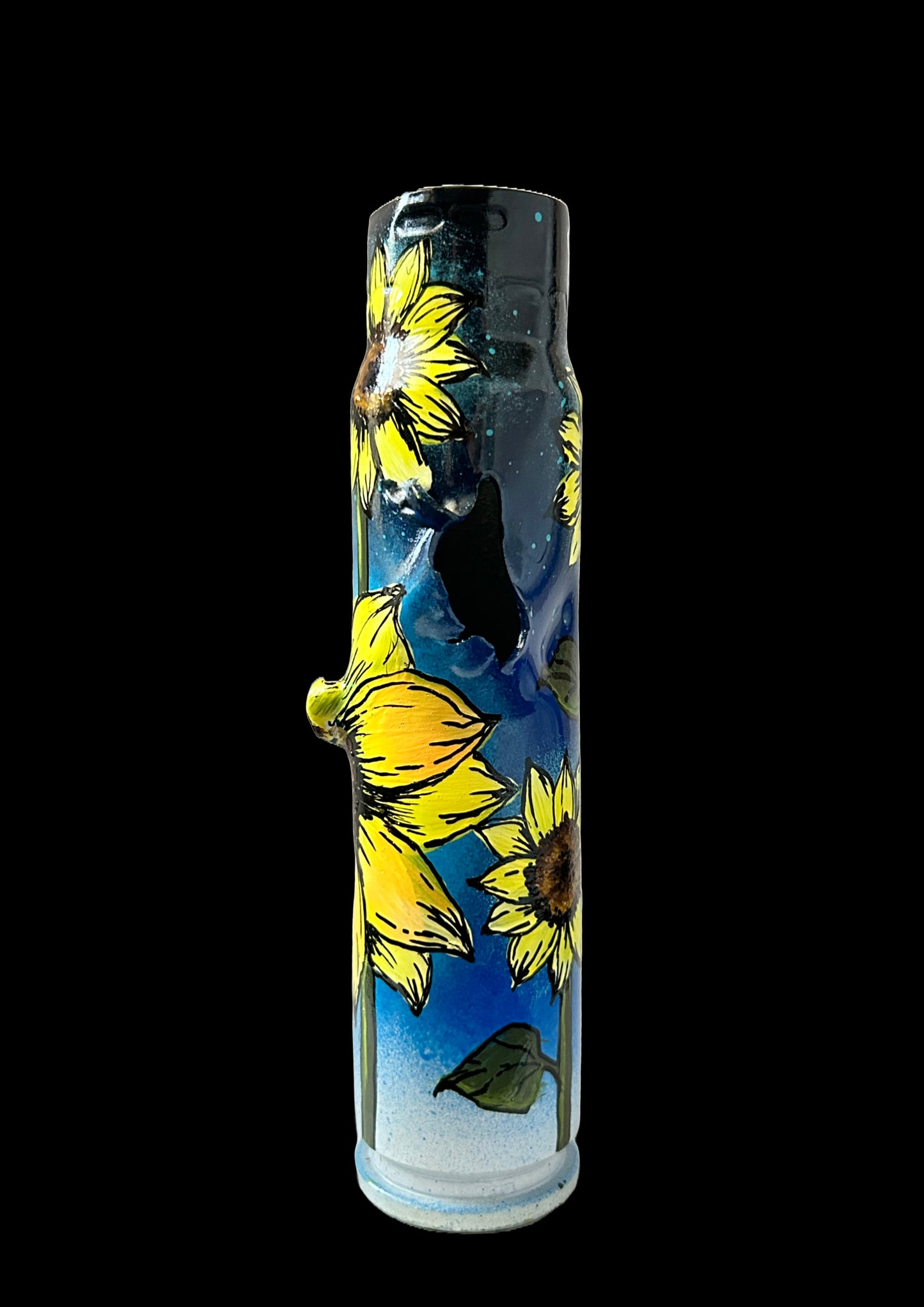 30mm spent shell with drawing of sunflowers. (#316)